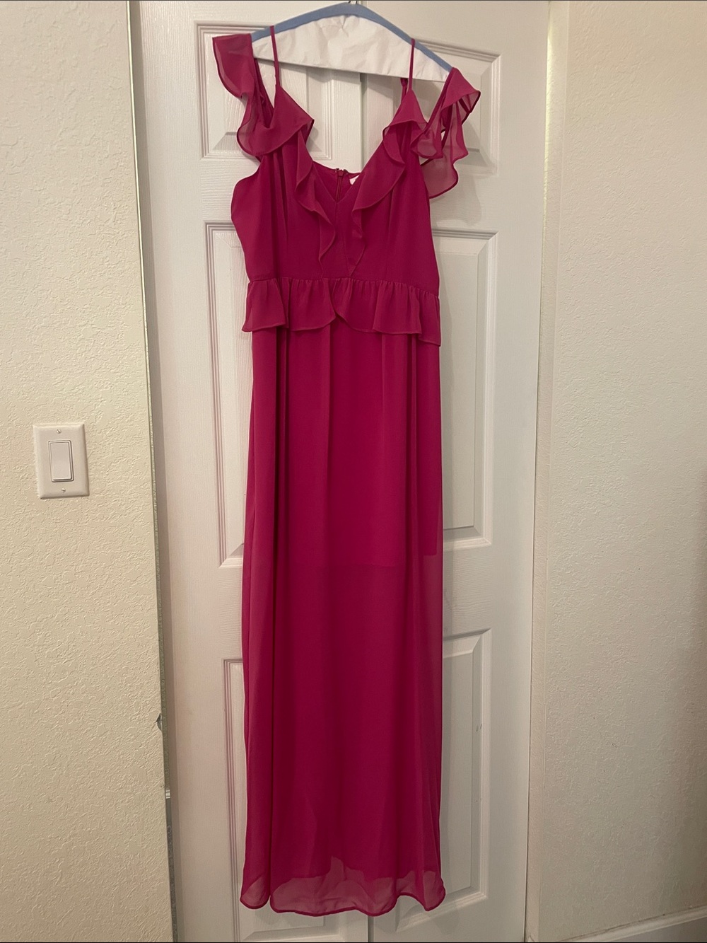 BCBGeneration Fuchsia Ruffle-Trim Maxi Dress